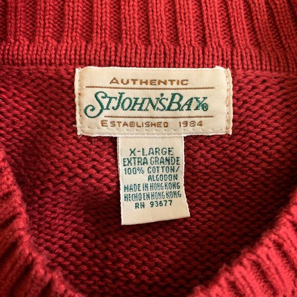 VINTAGE St John's Bay Red Cotton Sweater Womens Size XL Classic - Picture 7 of 8